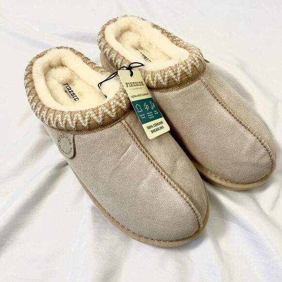 NWT Fireside by Dearfoams Greta Genuine Shearling Clog With Taping US 10 - Picture 2 of 8
